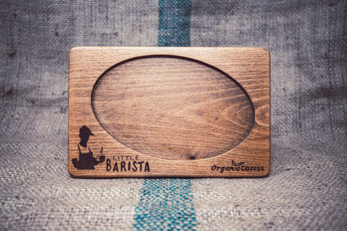 Little Barista wooden coffee serving board – natural wood espresso tray for café or home use